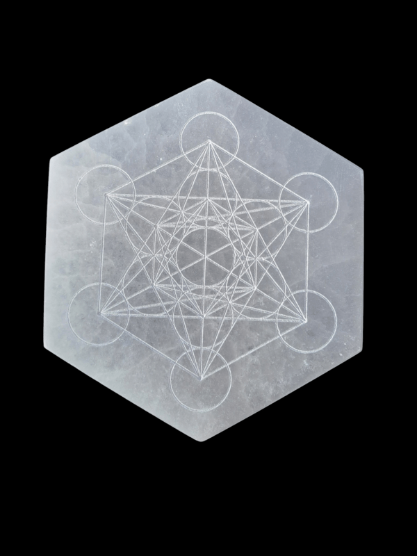 Plaque Hexagonale Métatron Gravée sur Sélénite